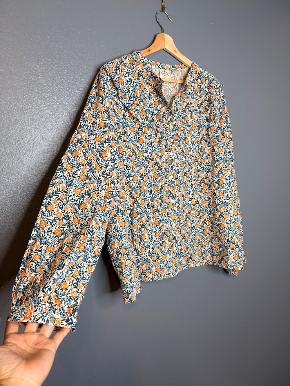 St. John's Bay Peasant Navy and Orange Floral Button-Down Top XXL
